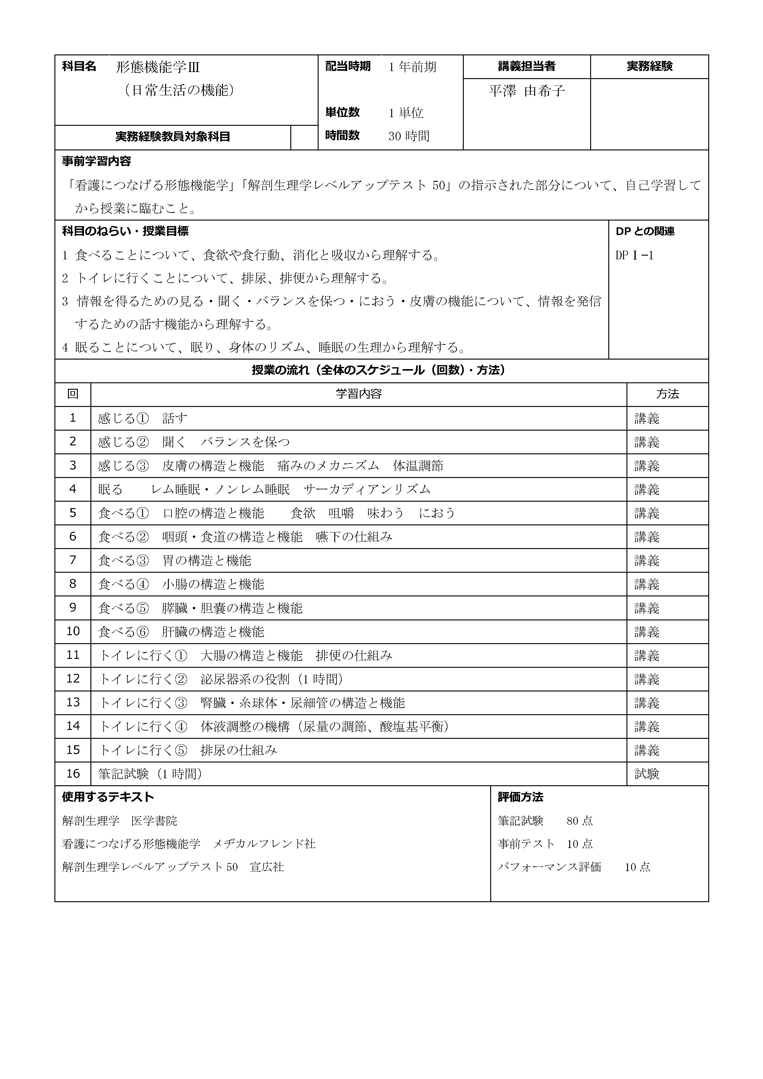 形態機能学Ⅲ