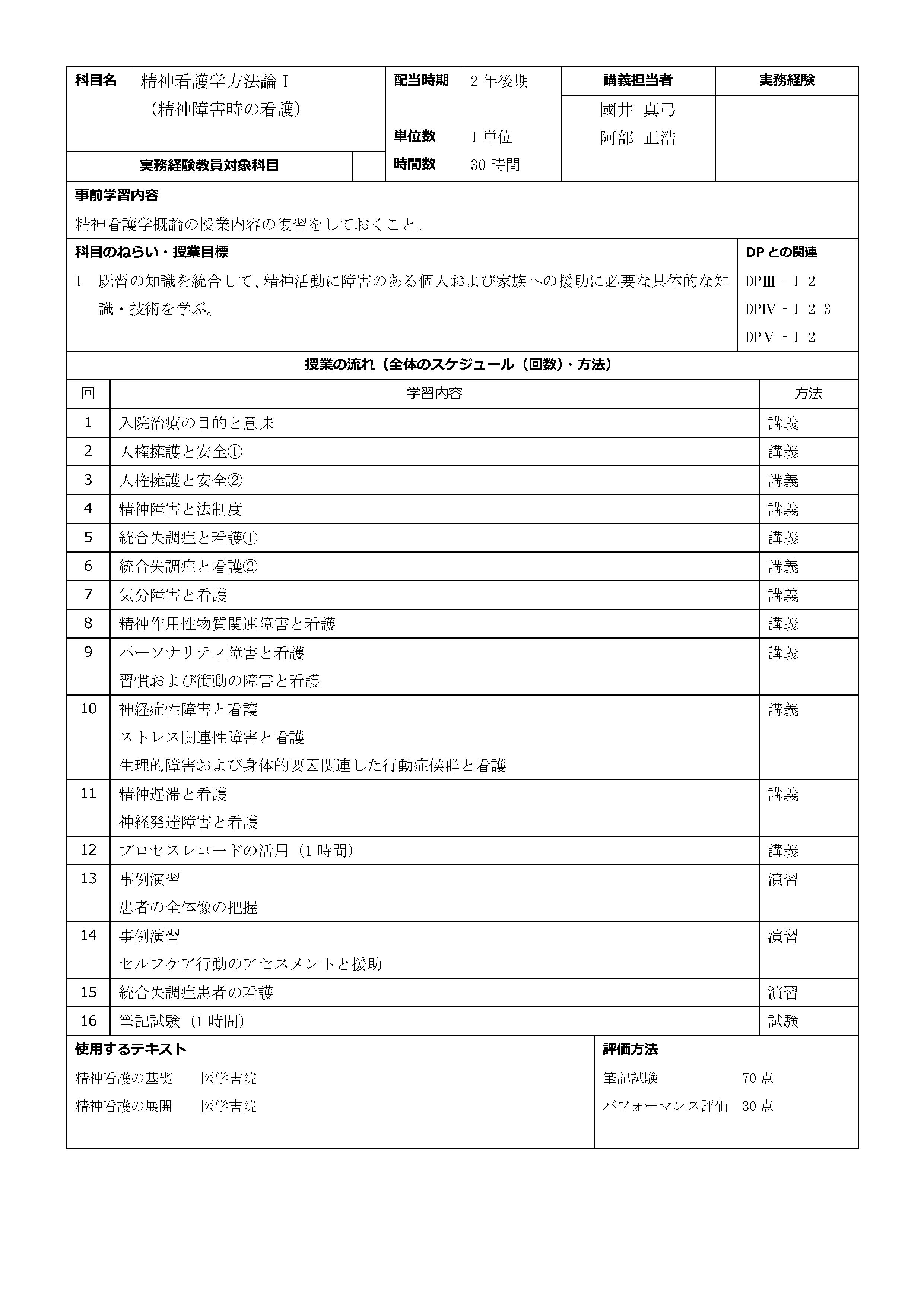 精神看護学方法論Ⅰ